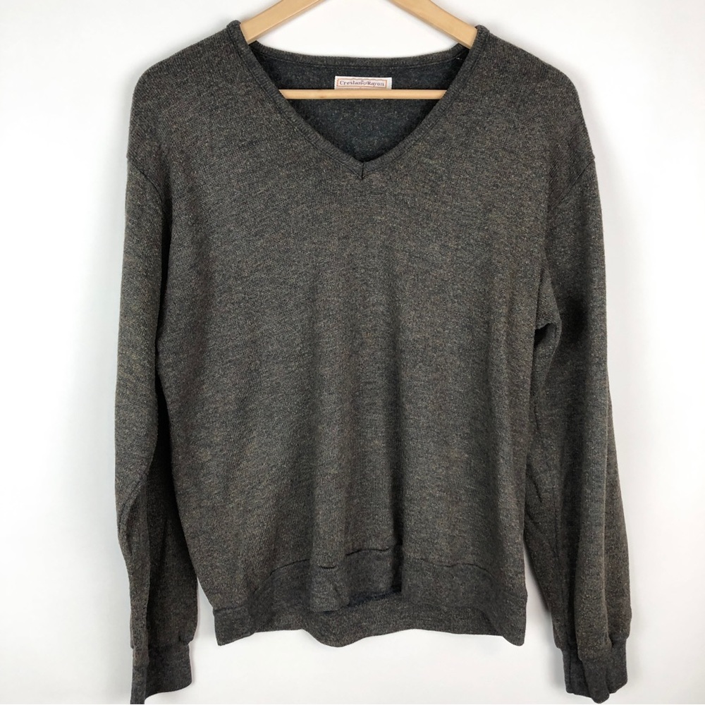 Vintage Gray V-Neck Sweater for Women